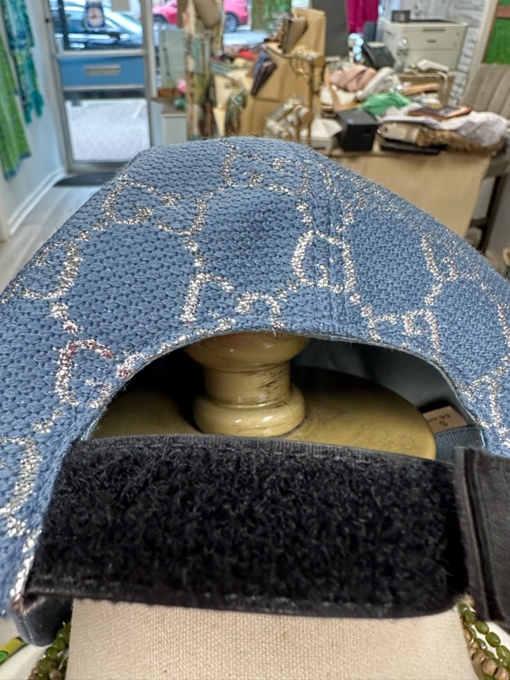 Gucci Blue GG Monogram Metallic Baseball Cap Hat Size S 56cm Made in Italy - Picture 5 of 11
